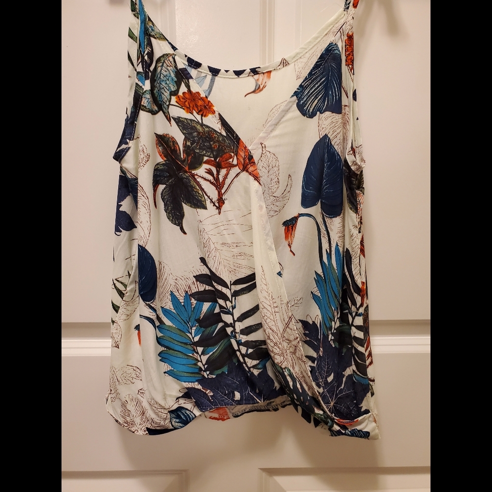 Off White Wrap Tank with Floral Design, Size Small